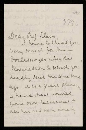 Nr. 13: Briefe von Arthur Cayley an Felix Klein, Cambridge, 11.9.1884