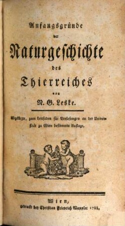 Anfangsgründe der Naturgeschichte des Thierreiches