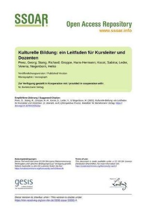 Kulturelle Bildung: ein Leitfaden für Kursleiter und Dozenten