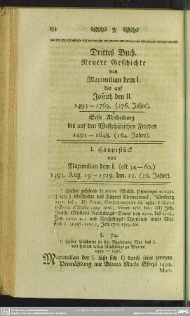 Drittes Buch. Neuere Geschichte von Maximilian dem I. bis auf Joseph den II. 1493-1769. (276. Jahre)