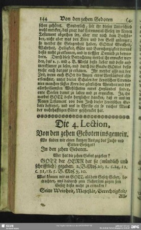 Die 4. Lection, Von den zehen Geboten insgemein