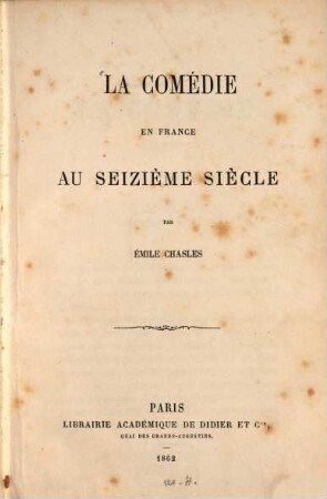 La comédie en France au seizième siècle