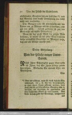 Dritte Abtheilung. Von der Pflicht treuer Unterthanen