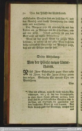Dritte Abtheilung. Von der Pflicht treuer Unterthanen