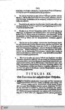 Titulus XX: Von Execution der außgesprochenen Urtheilen