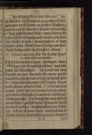 IV. Dancksagung für die Liebe Gottes/auch Gebet um dieselbe.