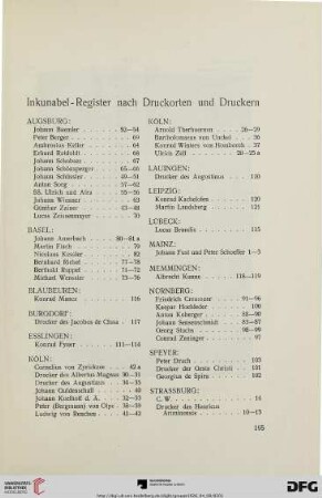 Inkunabel-Register nach Druckorten und Druckern