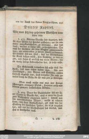 Drittes Kapitel. Wie man sich bey geheimen Marschen vorsehen solle.