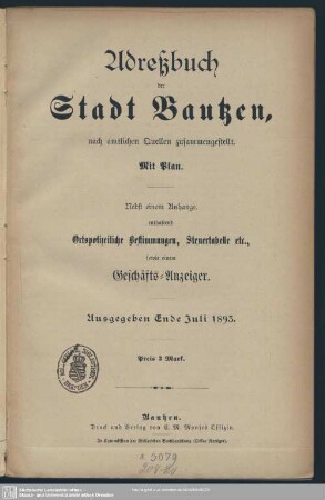 1893: Adreßbuch der Stadt Bautzen