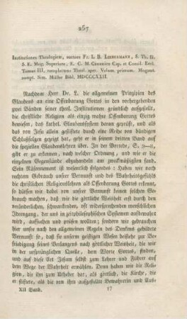 257-277 "Institutiones Theologicae" von Fr. L. B. Liebermann