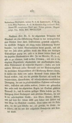 257-277 "Institutiones Theologicae" von Fr. L. B. Liebermann