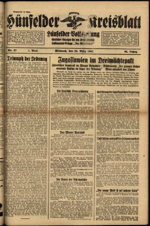 Erste Ausgabe vom Mittwoch, den 26. März 1941.