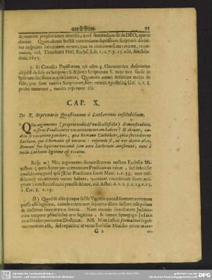Cap. X. De X. Septenario Quaestionum a Lutheranis insolubilium