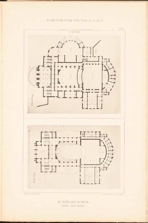 Sammelmappe hervorragender Konkurrenzentwürfe, Stadttheater für Halle/Saale, H. 9, Berlin 1885: Projekt II, Grundriss UG, 1. Rang