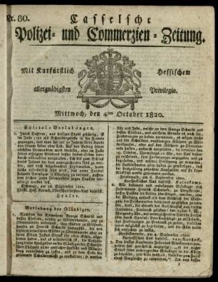 Nr. 80, Mittwoch, den 4ten October 1820