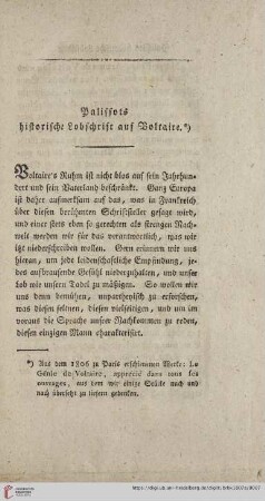 Palissots historische Lobschrift auf Voltaire