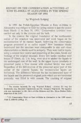 3: Report on the conservation acitvities at Kom el-Dikka in Alexandria in the spring season of 1991