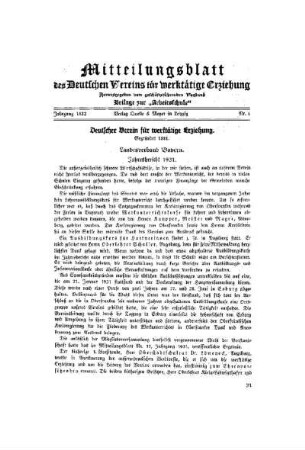 Mitteilungsblatt des Deutschen Vereins für werktätige Erziehung
