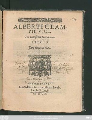 Alberti Clampii, V. Cl. Pro remißione peccatorum Preces