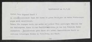 Brief von Gerhart Hauptmann an Sigmund Graff