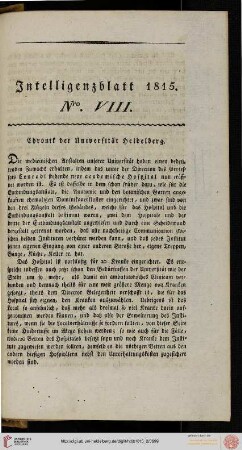Intelligenzblatt Nro. VIII