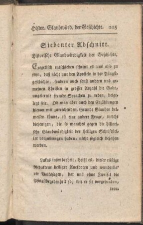 Siebenter Abschnitt: Historische Glaubwürdigkeit der Geschichte