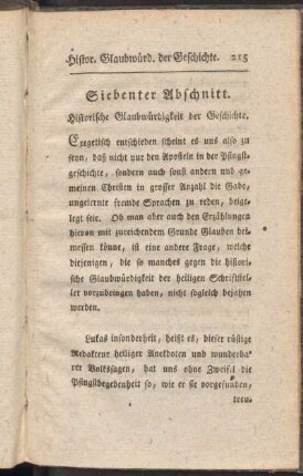 Siebenter Abschnitt: Historische Glaubwürdigkeit der Geschichte
