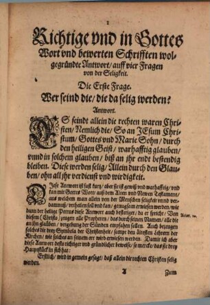 Von der Seligkeit : Gründtliche, in Gottes Wort, Prophetischen und Apostolischen Schrifften, klärlich begriffene Underweisung ...