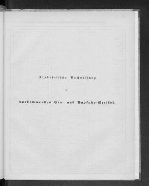 Alphabetische Nachweisung der vorkommenden Ein- und Ausfuhr-Artikel.