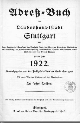 1922: Stuttgarter Adressbücher, 1922