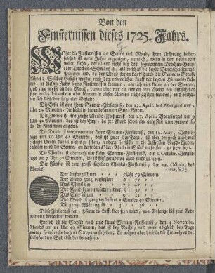Von den Finsternissen dieses 1725. Jahrs.