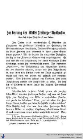 Zur Deutung des ältesten Freiburger Stadtrechts.