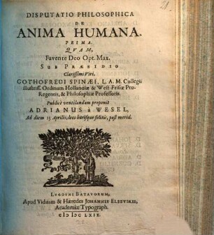 Disputatio philosophica de anima humana, Disp. I