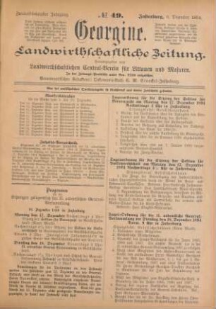 Zweiundsechzigster Jahrgang. No. 49. Insterburg, 6. Dezember 1894.
