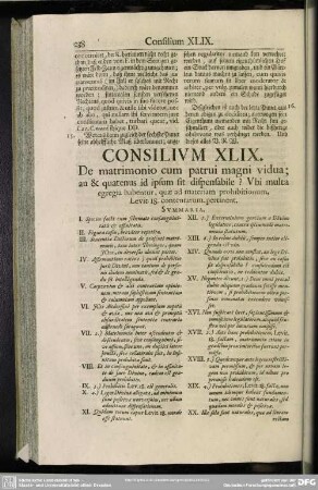 Consilium XLIX. De matrimonio cum patrui magni vidua; an & quatenus id ipsum sit dispensabile? [...]