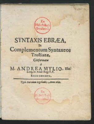 Syntaxis Ebraea, In Complementum Syntaxeos Trostianae