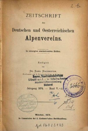 Zeitschrift des Deutschen und Österreichischen Alpenvereins. 5, 5. 1874