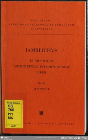 Iamblichi In Nicomachi arithmeticam introdvctionem liber