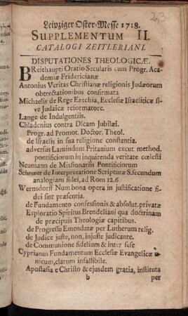 Suppl. 2: Leipziger Oster-Messe 1718