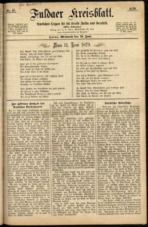 Erste Ausgabe vom Mittwoch, den 11. Juni 1879.