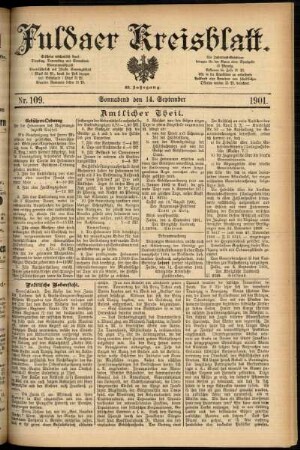 Erste Ausgabe vom Samstag, den 14. September 1901.