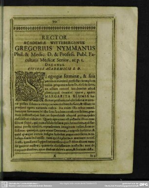 Rector Academiae Wittebergensis Gregorius Nymmanus