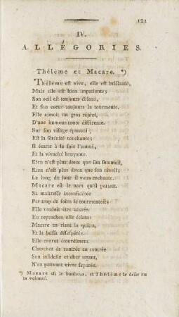 IV. Allégories