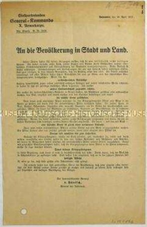 Offener Brief mit dem Aufruf an die Stadt- und Landbevölkerung zur Bewachung der Kriegsgefangenen, mit angeheftetem Begleitschreiben