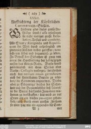 XXXII. Aufrichtung der Käyserlichen Commercien-Stellen.