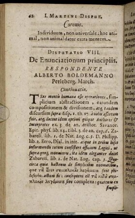Disputatio VIII. De Enunciationum principiis.