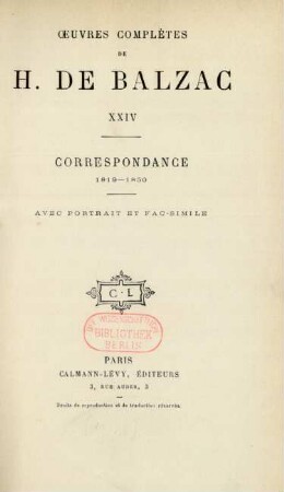 24: Correspondance 1819 - 1850 : avec portrait et fac-simile