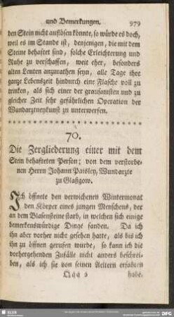 70. Die Zergliederung einer mit dem Stein behafteten Person