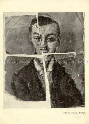 Postkarte mit zerstörtem Portrait Oskar Kokoschkas