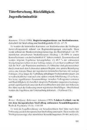 101-115, Täterforschung. Rückfälligkeit. Jugendkriminalität